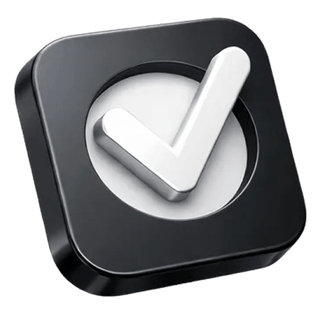 Icône 3D de validation avec coche affichée sur la page À propos de Sente Trocélure